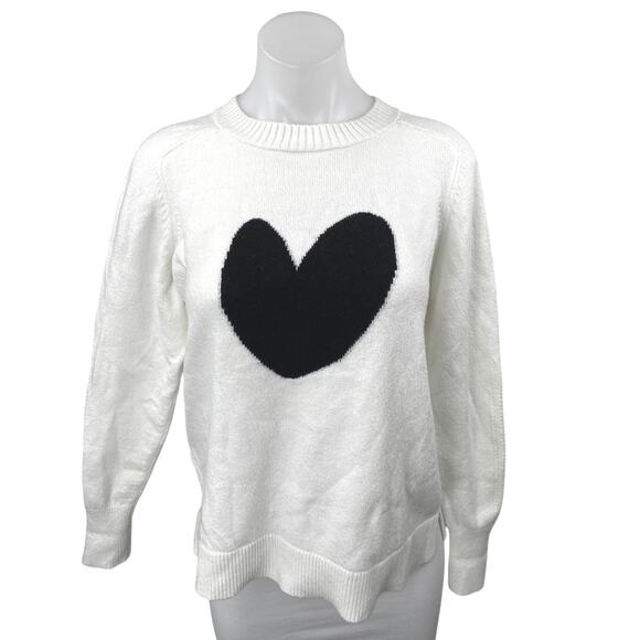Ann Taylor LOFT Women's White Black Heart Long Sleeve Crewneck Sweater Size S - Picture 1 of 5